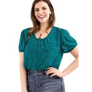CAbi 4721 NEW Teal Floral Women's Blouse Short Sleeve Top XL Fall 2024